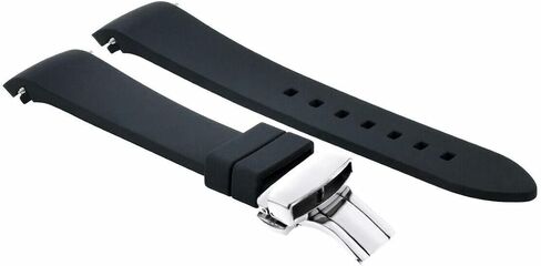 Ewatchparts Curved End Silicone Rubber Strap 18mm 19mm 20mm 21mm 22mm 24mm Compatible with Tag Heuer Black with Silver in Kuwait
