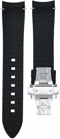 Ewatchparts Curved End Silicone Rubber Strap 18mm 19mm 20mm 21mm 22mm 24mm Compatible with Tag Heuer Black with Silver in Kuwait
