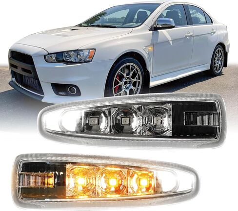 USR 08-17 CZ4A Marker Light-مصابيح الحاجز (يسار + يمين)-متوافقة مع 2008-2014 Mitsubishi Lancer/07-13 Outlander SUV جميع الطرز/القطع (عدسة Crystal Clear W/LED Amber & Socket) in Saudi Arabia