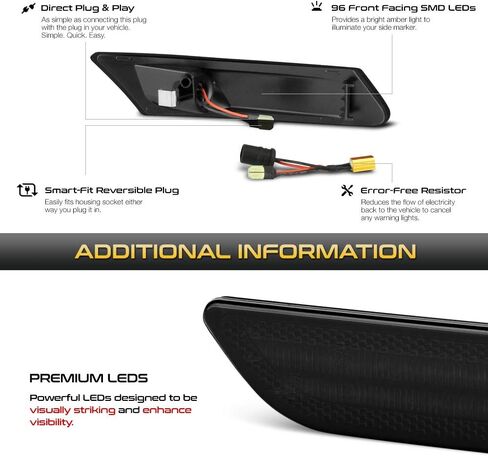 VIPMOTOZ Amber LED Strip Side Marker Light Front Fender Parking Lamp Replacement For 2005-2012 Porsche 997 911 Carrera & 987 Boxster Cayman, Black Smoked Lens, 2-Piece Driver & Passenger Side Set in Saudi Arabia