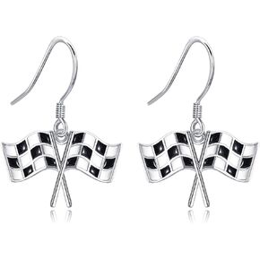 Checkered Flag/American Flag Dangle Earrings Sterling Silver Flag Jewelry for Women in Saudi Arabia