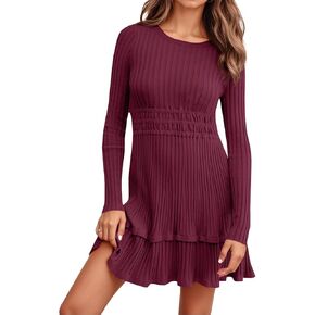 Wenrine Womens Long Sleeve Sweater Dress Dress Disual مضلعة متماسكة Crewneck خط ضئيل مناسبة in Kuwait