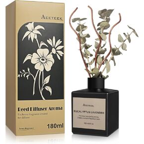 مجموعة ناشر القصب ، Eucalyptus Lavender معطر من الزهور المجففة ، 6.09 Fl Oz (180 مل) معطر الهواء الطويل مع العصي الناشر ، العطر المنزلي لمكتب الغرفة ديكور الحمام in Kuwait