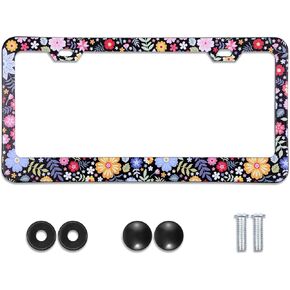 تخصيص أزهار الزهور الملونة ترخيص لوحة أزياء لوحة الإطار تغطية ملحقات سيارة معدنية من الألومنيوم إطارات لوحة رخصة لوحة إطارات العلامات العالمية للسيارات الخلفية الأمامية ديكور العلامة in Kuwait