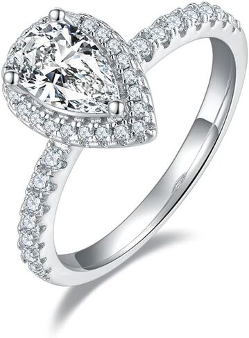 1CT Pear Shaped Engagement Rings for Women Sterling Silver Rings with 18K White Gold Plated Moissanite Wedding Rings for Women Promise Rings for Her in Saudi Arabia