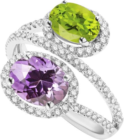 925 الفضة الاسترليني مع 3.50 CTTW Peridot الطبيعية ، جمشت و White Topaz two stone الالتفافية خاتم المشاركة على الطراز للنساء in Saudi Arabia