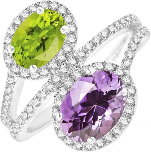 925 الفضة الاسترليني مع 3.50 CTTW Peridot الطبيعية ، جمشت و White Topaz two stone الالتفافية خاتم المشاركة على الطراز للنساء in Saudi Arabia