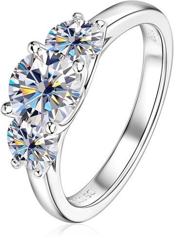 خاتم الخطوبة 3-Stone Moissanite ، 2.0CTTW D Color VVS1 Moissanites 925 خاتم الخطوبة الفضي الاسترليني للنساء للنساء هدايا المجوهرات الزفاف in Kuwait