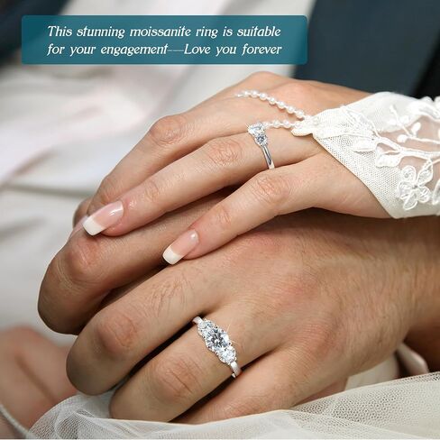 خاتم الخطوبة 3-Stone Moissanite ، 2.0CTTW D Color VVS1 Moissanites 925 خاتم الخطوبة الفضي الاسترليني للنساء للنساء هدايا المجوهرات الزفاف in Kuwait