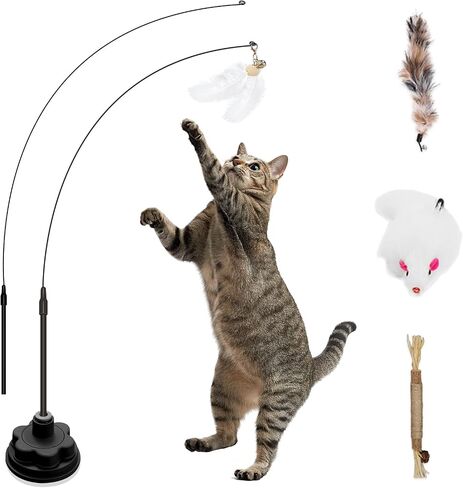 Cat Toys，3 in 1 Dual Mode Interactive Feather Toy - Self-Play，Enhanced Suction Cup Kitten Wand Toy，Suctions to Ground，Toys for Bored Indoor Adult Cats（Black） in Saudi Arabia