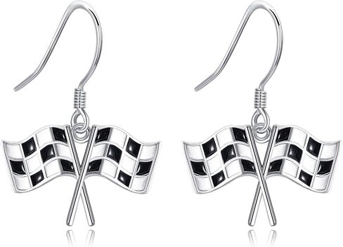 Checkered Flag/American Flag Dangle Earrings Sterling Silver Flag Jewelry for Women in Saudi Arabia