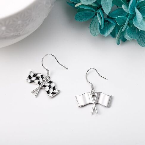 Checkered Flag/American Flag Dangle Earrings Sterling Silver Flag Jewelry for Women in Saudi Arabia