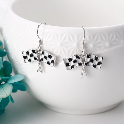 Checkered Flag/American Flag Dangle Earrings Sterling Silver Flag Jewelry for Women in Saudi Arabia