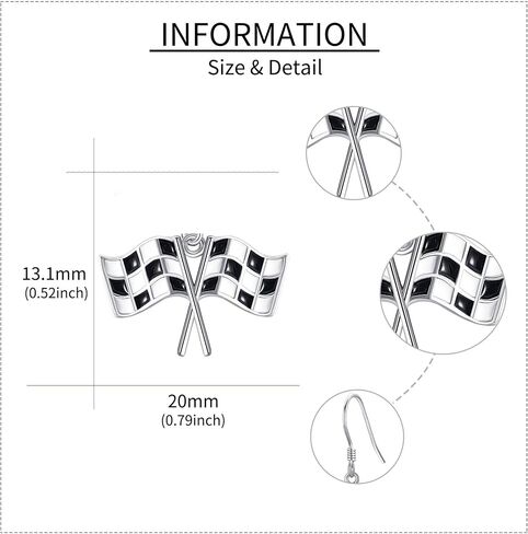 Checkered Flag/American Flag Dangle Earrings Sterling Silver Flag Jewelry for Women in Saudi Arabia