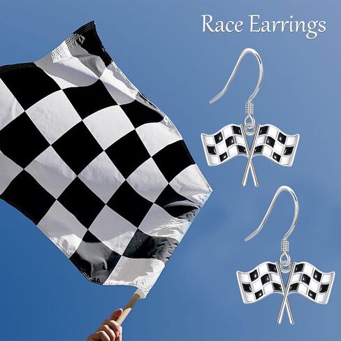 Checkered Flag/American Flag Dangle Earrings Sterling Silver Flag Jewelry for Women in Saudi Arabia