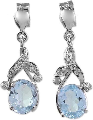 NOVICA Artisan Handcrafted Blue Topaz Dangle Earrings Sterling Silver Floral Jewelr Rhodium Plated Cubic Zirconia Clear India Leaf Tree Birthstone [1 in L x 0.4 in W x 0.2 in D] ' Dazzling Dew' in Saudi Arabia