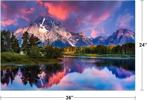 Sunrise at Oxbow Bend Grand Teton National Park Photo Photograph Mountain Nature Landscape Scenic Scenery Parks Picture America Trees Autumn Lake Reflection Cool Wall Art Print Poster 36x24 in Saudi Arabia