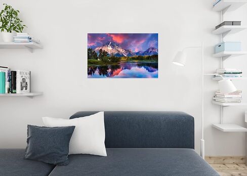 Sunrise at Oxbow Bend Grand Teton National Park Photo Photograph Mountain Nature Landscape Scenic Scenery Parks Picture America Trees Autumn Lake Reflection Cool Wall Art Print Poster 36x24 in Saudi Arabia