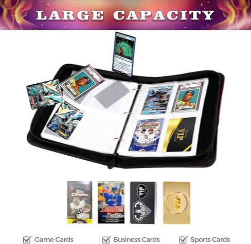 900 Cards Soccer Card Binder, 9-Pocket Card Collections Trading Card Binder 50 Pages Double-Sided Cards Holder with Zipper 3-Ring Card Album for Sports Soccer Card Sleeves Protectors in Kuwait