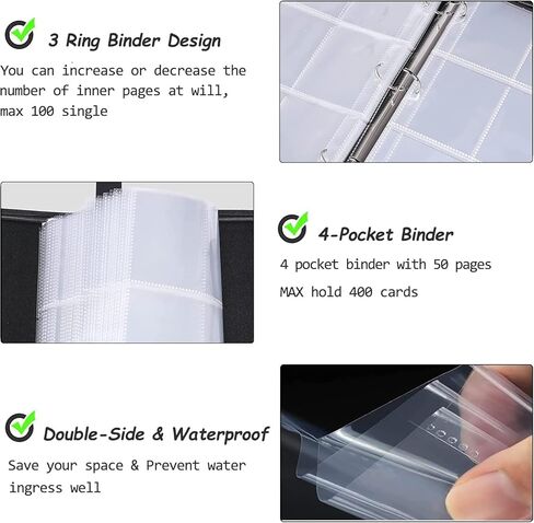 900 Cards Soccer Card Binder, 9-Pocket Card Collections Trading Card Binder 50 Pages Double-Sided Cards Holder with Zipper 3-Ring Card Album for Sports Soccer Card Sleeves Protectors in Kuwait