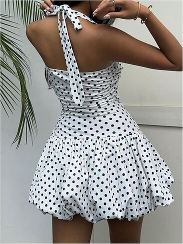 Gorglitter Women's Polka Dots Halter Mini Dress Open ظهرًا in Saudi Arabia