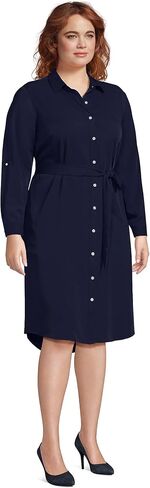 Lands' End Women's Long Sleeve Twill Below The Knee Belted Print Shirt Dress in Kuwait