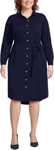 Lands' End Women's Long Sleeve Twill Below The Knee Belted Print Shirt Dress in Kuwait