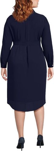 Lands' End Women's Long Sleeve Twill Below The Knee Belted Print Shirt Dress in Kuwait