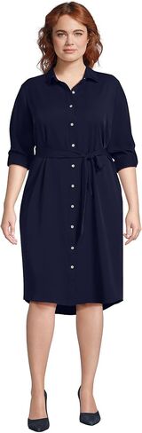 Lands' End Women's Long Sleeve Twill Below The Knee Belted Print Shirt Dress in Kuwait