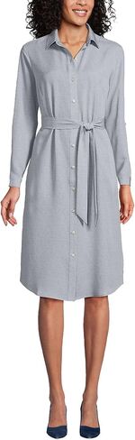 Lands' End Women's Long Sleeve Twill Below The Knee Belted Print Shirt Dress in Kuwait