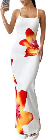 Verdusa Women's Floral Sun Maxi Bodycon Dresse Summer Starfish Dress White in Saudi Arabia