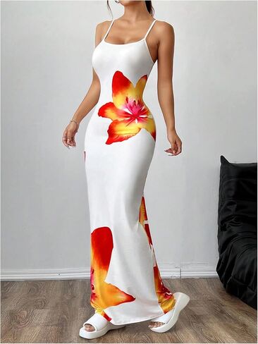 Verdusa Women's Floral Sun Maxi Bodycon Dresse Summer Starfish Dress White in Saudi Arabia