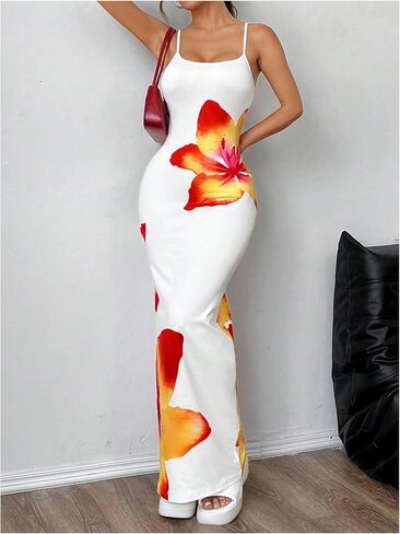Verdusa Women's Floral Sun Maxi Bodycon Dresse Summer Starfish Dress White in Saudi Arabia