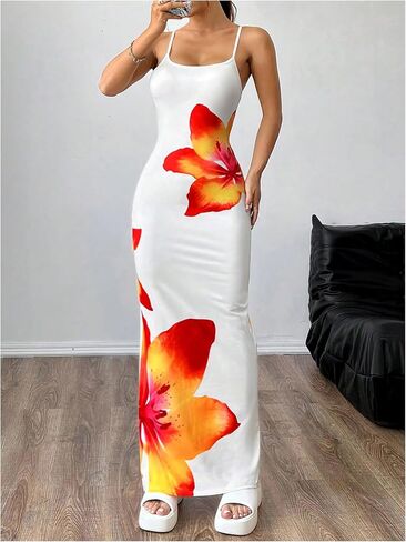 Verdusa Women's Floral Sun Maxi Bodycon Dresse Summer Starfish Dress White in Saudi Arabia