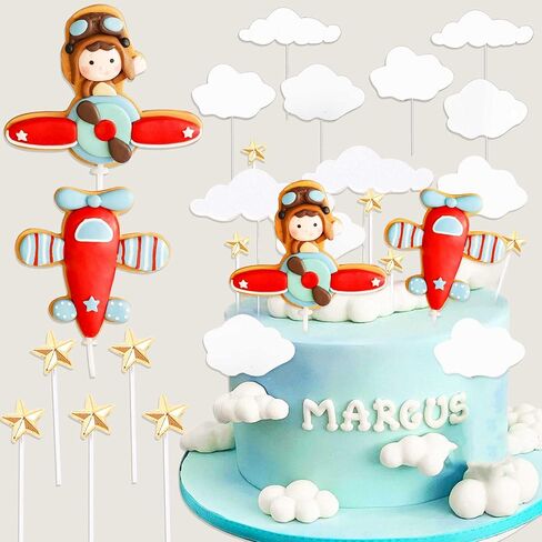 Airplane Cake Topper for Time Flies 1st, Airplane Themed Decorations for Birthday Baby Shower,Red, 13 Pieces, Plastic, Plane Cake Topper in Saudi Arabia
