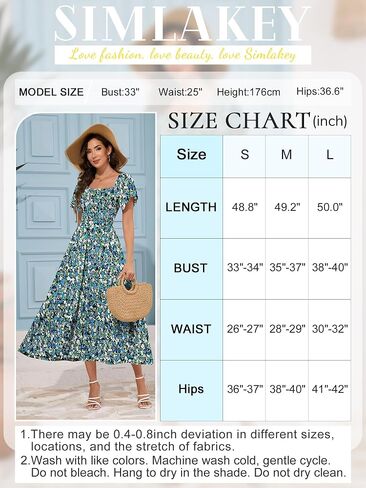 Women's Summer Causal Dress Flowy Maxi Dress Square Neck Sleeve Tiered Smocked with Pockets in Saudi Arabia
