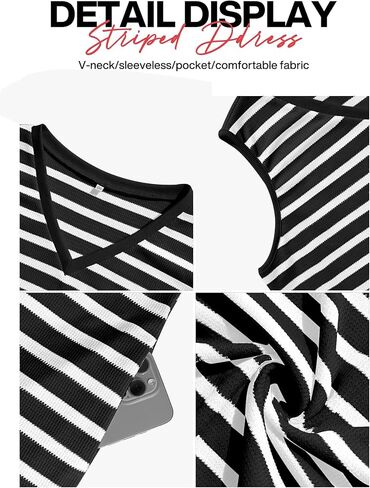 VIISHOW Women's Summer Dress Striped Print Sleeveless V Neck Tank Dress Loose Sundress Casual Dress for Women with Pockets in Saudi Arabia