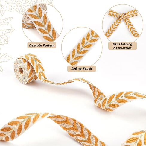 Green Embroidered Ribbon Trim Tape Polyester White Jacquard Ribbons Leaf Pattern Ethnic Embroidery Woven Fabric Trimming Bulk for Sewing Making Cloth Dress Gift Wrapping Curtain DIY Supply in Saudi Arabia