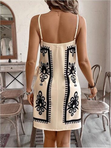Verdusa Women's Satin Graphic Bow Tie Mini Wrap Dress Backless Spaghetti Strap Dresses in Saudi Arabia