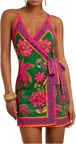 Verdusa Women's Satin Graphic Bow Tie Mini Wrap Dress Backless Spaghetti Strap Dresses in Saudi Arabia