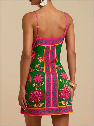 Verdusa Women's Satin Graphic Bow Tie Mini Wrap Dress Backless Spaghetti Strap Dresses in Saudi Arabia
