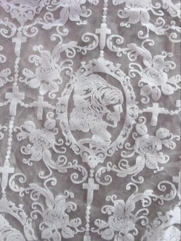 55 Inch Lace Fabric Soft Black Skull Lace Fabric Cross Floral Tulle Fabric for DIY Dress Top Dress Sew,Party Overlay,Curtains,Tablecloth,Halloween Decor (Black (1 Yard)) in Saudi Arabia