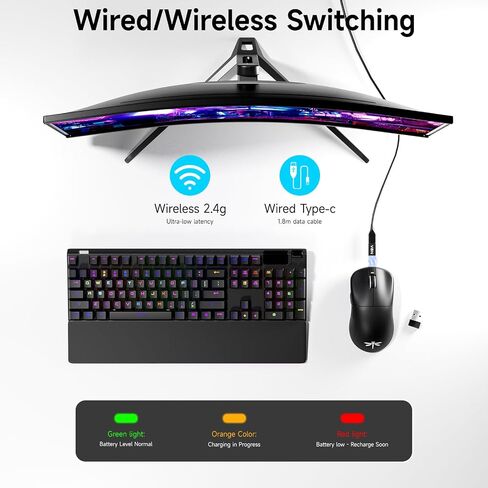 VGN F1 Pro Max Wireless Gaming Mouse - 55g Ultralight - 26000 Adjustable DPI - 1000Hz Polling Rate - 200h Battery - Wireless & Wired Mode - 6 Programmable Buttons - Professional Grade - USB-C - White in Saudi Arabia
