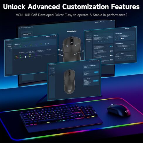 VGN F1 Pro Max Wireless Gaming Mouse - 55g Ultralight - 26000 Adjustable DPI - 1000Hz Polling Rate - 200h Battery - Wireless & Wired Mode - 6 Programmable Buttons - Professional Grade - USB-C - White in Saudi Arabia