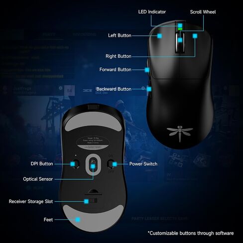 VGN F1 Pro Max Wireless Gaming Mouse - 55g Ultralight - 26000 Adjustable DPI - 1000Hz Polling Rate - 200h Battery - Wireless & Wired Mode - 6 Programmable Buttons - Professional Grade - USB-C - White in Saudi Arabia