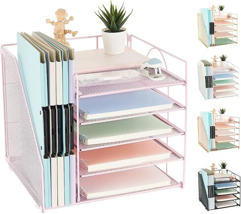 AUPSEN Wood Desk Organizers and Accessories with File Organizer, 5-Tier Paper Organizer with Drawer & Pen Holder, Office Desk Accessories, Workspace Desktop Storage for Office Supplies Organization in Saudi Arabia