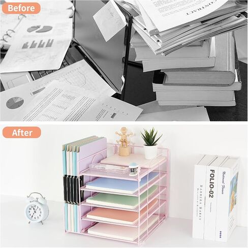 AUPSEN Wood Desk Organizers and Accessories with File Organizer, 5-Tier Paper Organizer with Drawer & Pen Holder, Office Desk Accessories, Workspace Desktop Storage for Office Supplies Organization in Saudi Arabia