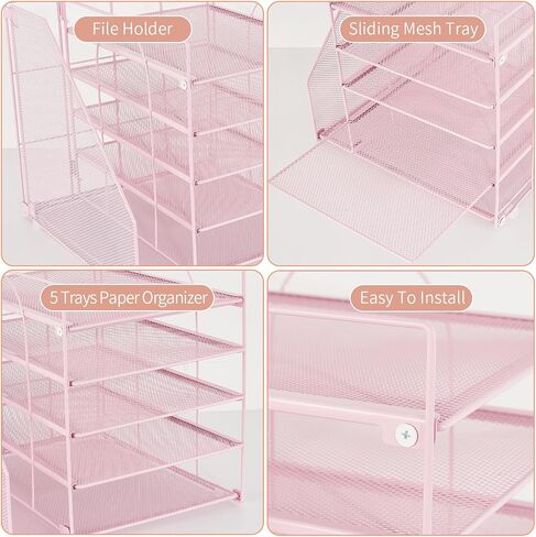 AUPSEN Wood Desk Organizers and Accessories with File Organizer, 5-Tier Paper Organizer with Drawer & Pen Holder, Office Desk Accessories, Workspace Desktop Storage for Office Supplies Organization in Saudi Arabia