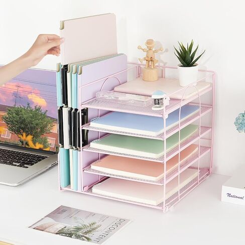 AUPSEN Wood Desk Organizers and Accessories with File Organizer, 5-Tier Paper Organizer with Drawer & Pen Holder, Office Desk Accessories, Workspace Desktop Storage for Office Supplies Organization in Saudi Arabia