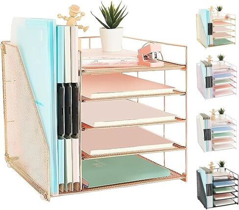 AUPSEN Wood Desk Organizers and Accessories with File Organizer, 5-Tier Paper Organizer with Drawer & Pen Holder, Office Desk Accessories, Workspace Desktop Storage for Office Supplies Organization in Saudi Arabia